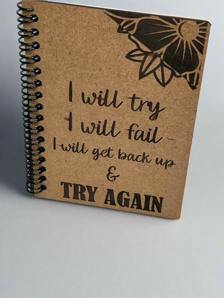 Wooden Spiral Journal - Try Again (Dark Brown)
