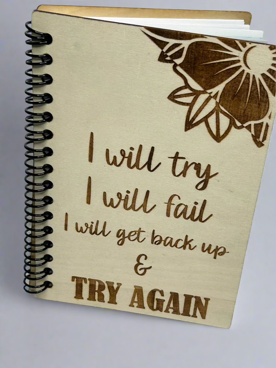 Wooden Spiral Journal - Try Again