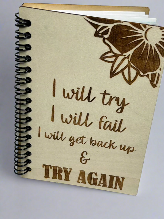 Wooden Spiral Journal - Try Again